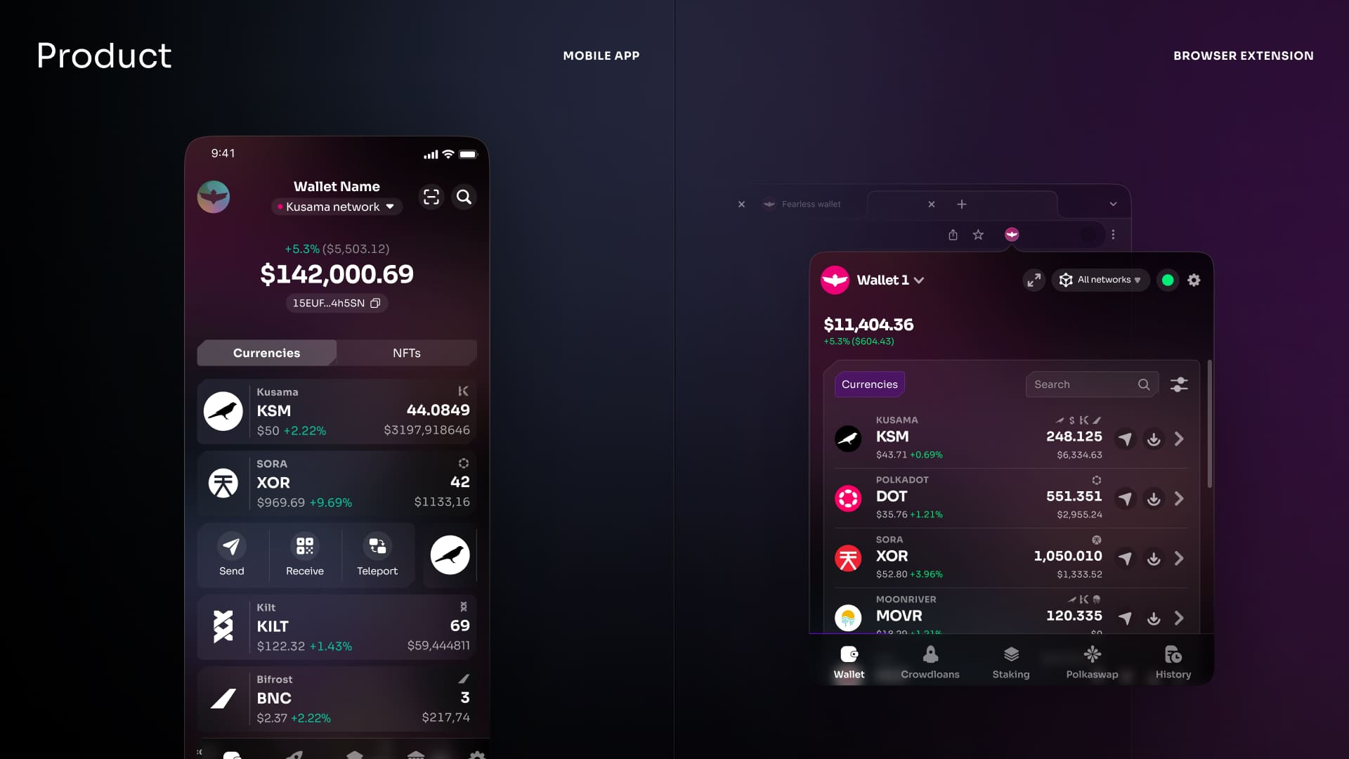 Fearless Wallet app screens